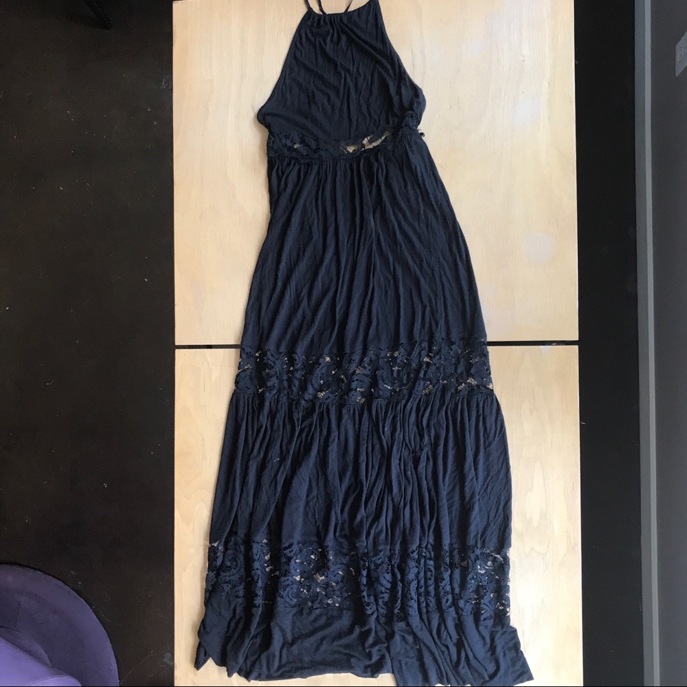 Black lace panel maxi dress